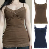Womens CAMIS Summer Knit Spandex Slim Fit Casual Lace Trim Adjustable Straps Breathable Eco - Friendly Solid - Zeprah