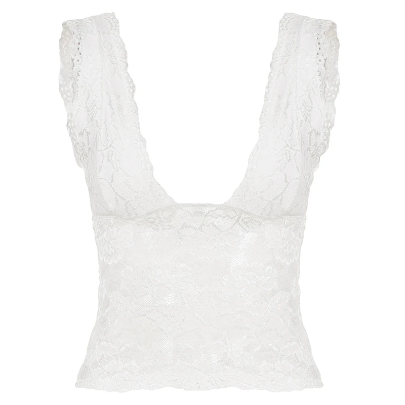 Women's Camisole Summer Sexy Lace Sequin Trim Knitted Short Sleeveless Top for Party Wear - Zeprah