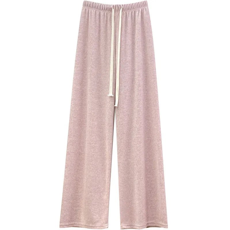 Women's Cashmere - Like Fleece Lined Thickened High - Waist Draped Loose Casual Straight Wide - Leg Knit Pants Winter & Autumn - Zeprah