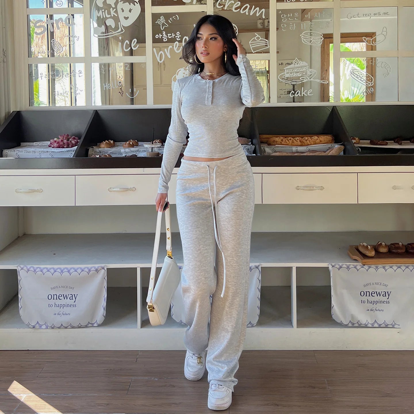 Women's Casual 2 - Piece Solid Color Soft Knit Crew Neck Top Drawstring Pants Eco - Friendly Breathable Spandex/Polyester Autumn - Zeprah