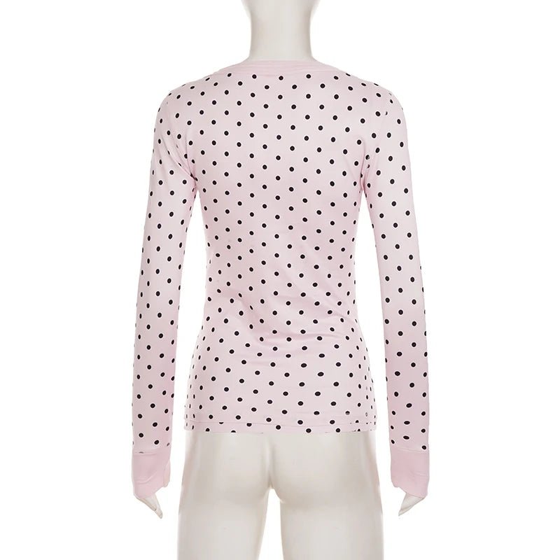 Women's Casual Basic V - Neck Long Sleeve Knitted Tshirt Polka Dot Contrast Color Slim Fit Breathable Eco - Friendly Compressed - Zeprah