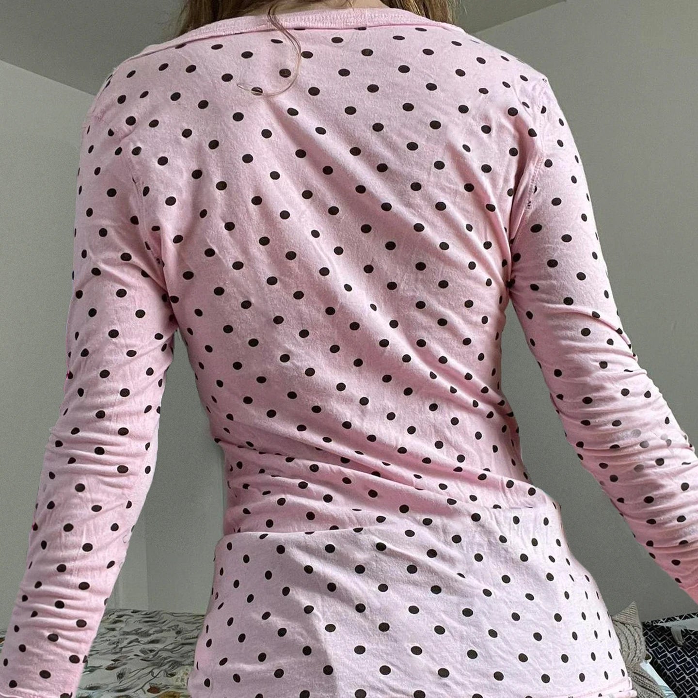Women's Casual Basic V - Neck Long Sleeve Knitted Tshirt Polka Dot Contrast Color Slim Fit Breathable Eco - Friendly Compressed - Zeprah