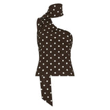 Women's Casual Breathable Eco - Friendly Elegant Polka Dot Halter Tank Top Ribbons Contrast Color Slim Fit Knitted - Zeprah