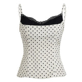 Womens Casual Breathable Eco - Friendly Woven Sexy Lace Polka Dot Camisole Color Block Slim Fit Elegant Sleeveless Fashion Top - Zeprah