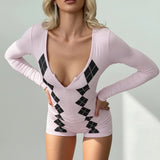 Women's Casual Plaid Color Block Knit Matching Set Long Sleeve Zip - Up T-Shirt Shorts Regular Fit Two - Piece Eco - Friendly All - Zeprah