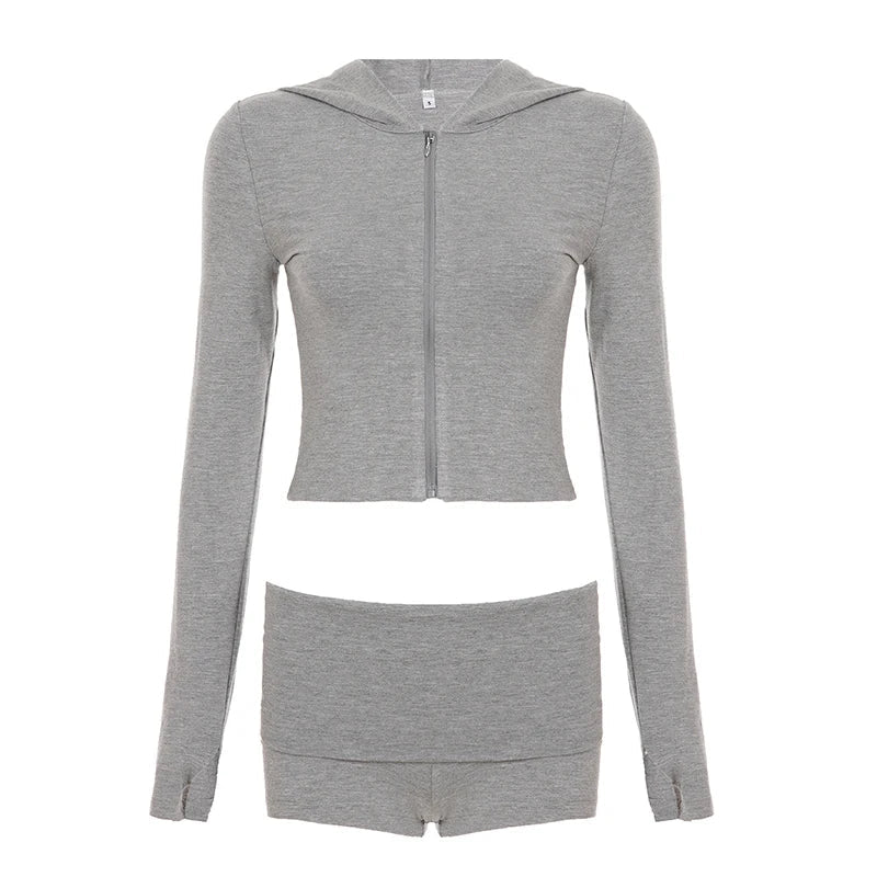 Women's Casual Seamless Knitting Yoga Set - Shorts Hooded Long Sleeve Zip - Up Jacket Leggings Quick Dry Breathable Skinny Fit Gym - Zeprah