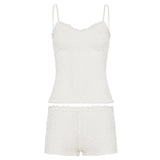 Women's Casual Sexy Lace Trimmed Collarless Bandeau Top Shorts Set Low Rise Solid Color Summer Loungewear Two Piece Eco - Friendly - Zeprah