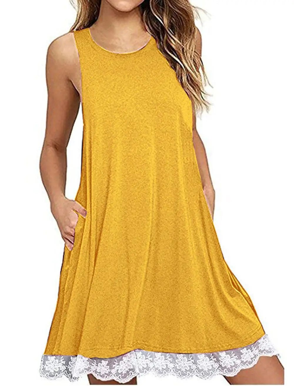 Women's Casual Sleeveless Loose Lace Hem Tank Dress - Zeprah