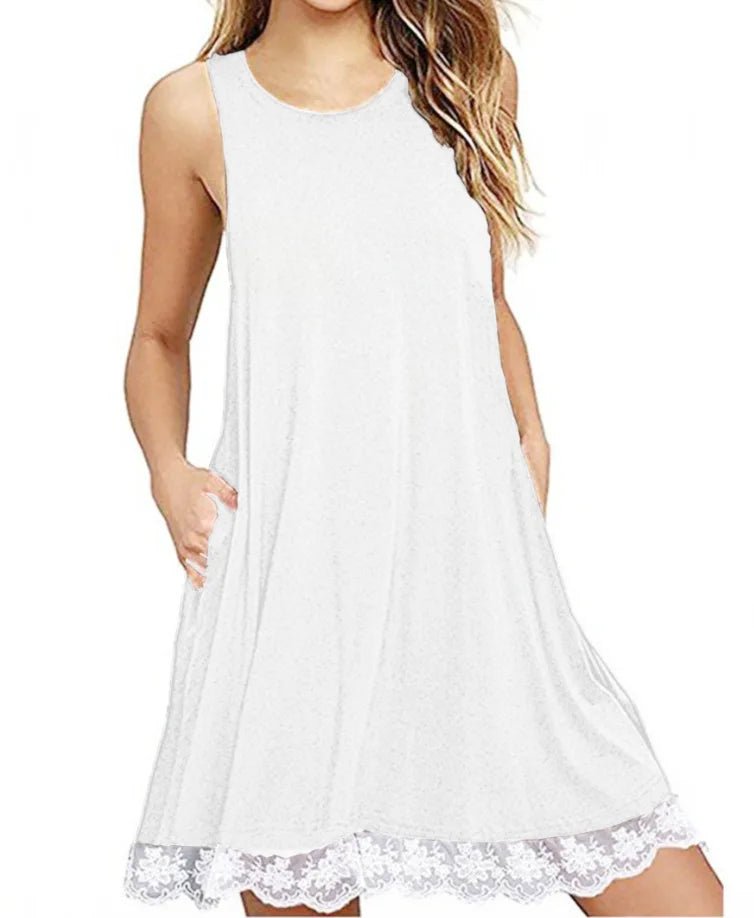 Women's Casual Sleeveless Loose Lace Hem Tank Dress - Zeprah