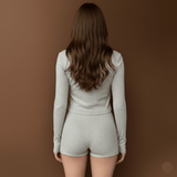 Women's Casual Solid Two Piece Set , Outdoor Wearable Long Sleeve Top & Shorts , Crew Neck Comfortable Eco - Friendly Knitting (All Seasons) - Zeprah