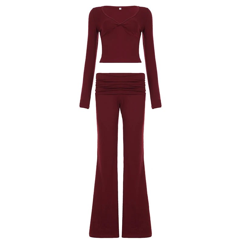 Women's Casual Sport Set Fall Winter Knitting Patchwork Tracksuit V - Neck Shorts Long Sleeve Top Skinny Fit Flare Jogger - Zeprah