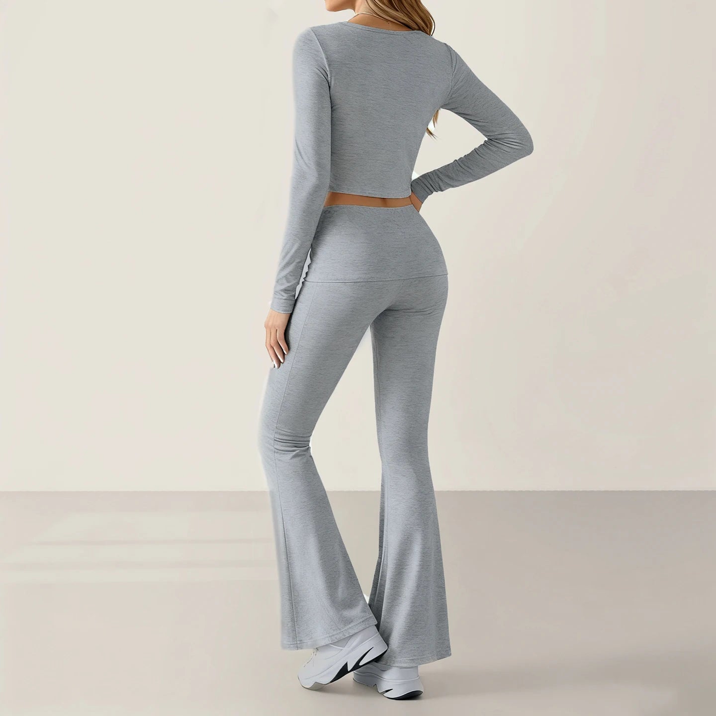 Women's Casual Sport Set Fall Winter Knitting Patchwork Tracksuit V - Neck Shorts Long Sleeve Top Skinny Fit Flare Jogger - Zeprah