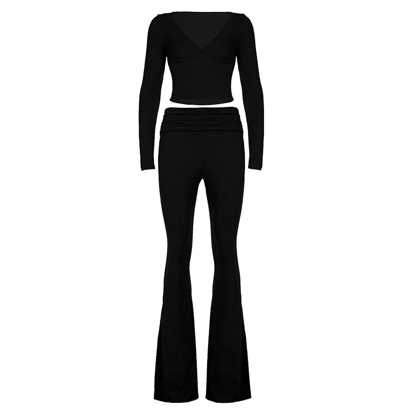 Women's Casual Sport Set Fall Winter Knitting Patchwork Tracksuit V - Neck Shorts Long Sleeve Top Skinny Fit Flare Jogger - Zeprah
