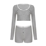 Women's Casual Striped Above Knee Two - Piece Set Button Spandex/Polyester Skinny Fit Shirt and Shorts Pajama Set - Zeprah