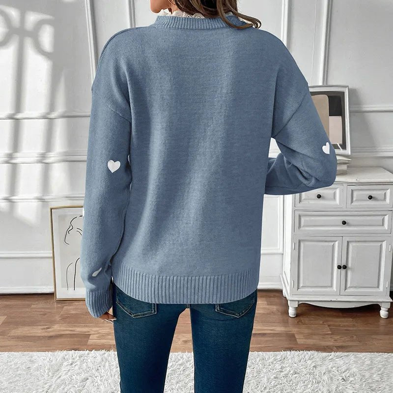 Women's Casual V - neck Appliques Love Pattern Winter Sweater - Zeprah