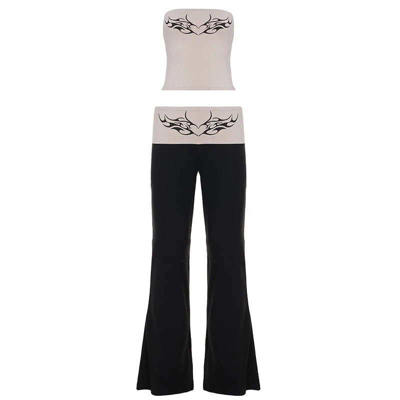 Women's Casual Vintage Tracksuit Set 2 - Piece Short Crop Top Low - Rise Wide Leg Pants Breathable Eco - Friendly Sleeveless - Zeprah