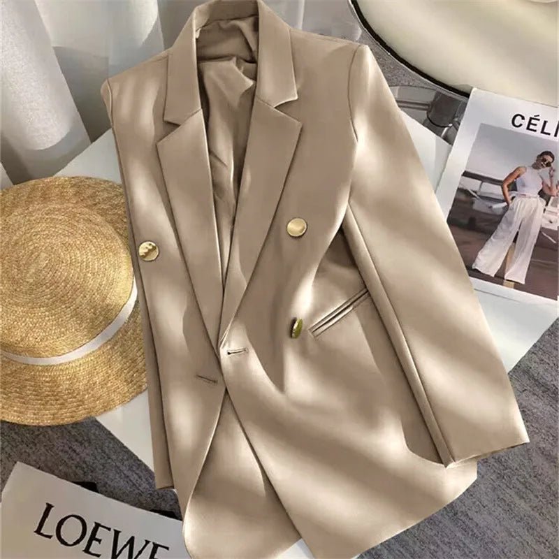 Women's Coat New Spring Autumn Elegant Leisure Solid Long Sleeved Blazers Korean Fashion Luxury Loose Fit Women's Jackets - Zeprah