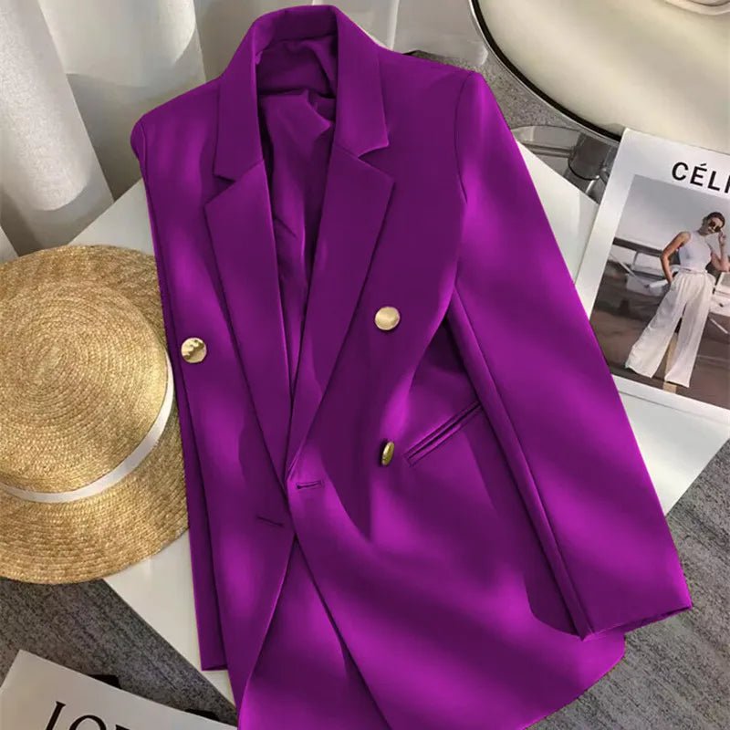 Women's Coat New Spring Autumn Elegant Leisure Solid Long Sleeved Blazers Korean Fashion Luxury Loose Fit Women's Jackets - Zeprah