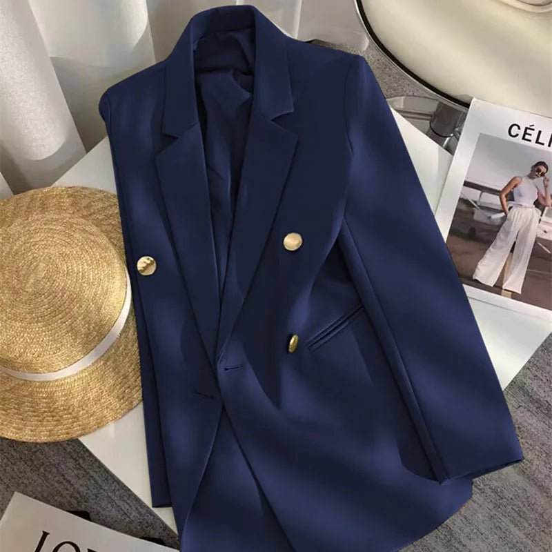 Women's Coat New Spring Autumn Elegant Leisure Solid Long Sleeved Blazers Korean Fashion Luxury Loose Fit Women's Jackets - Zeprah