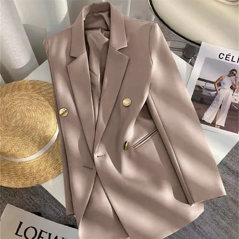 Women's Coat New Spring Autumn Elegant Leisure Solid Long Sleeved Blazers Korean Fashion Luxury Loose Fit Women's Jackets - Zeprah