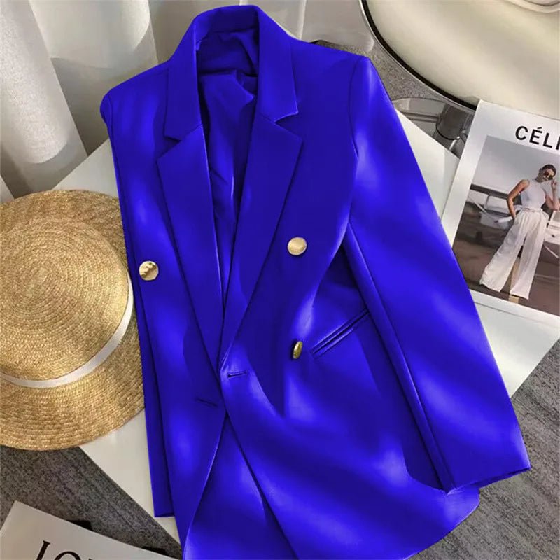 Women's Coat New Spring Autumn Elegant Leisure Solid Long Sleeved Blazers Korean Fashion Luxury Loose Fit Women's Jackets - Zeprah