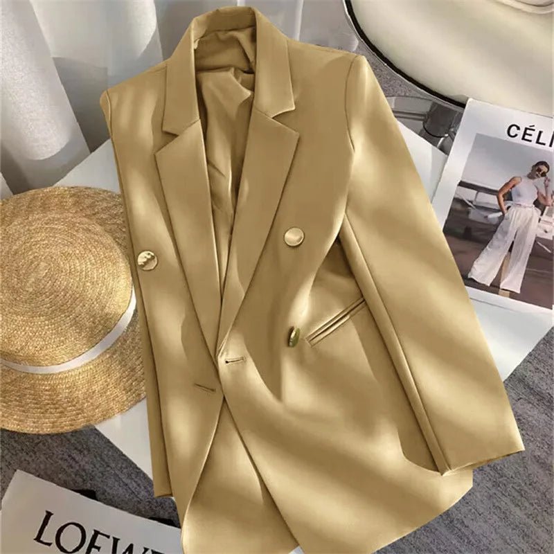 Women's Coat New Spring Autumn Elegant Leisure Solid Long Sleeved Blazers Korean Fashion Luxury Loose Fit Women's Jackets - Zeprah