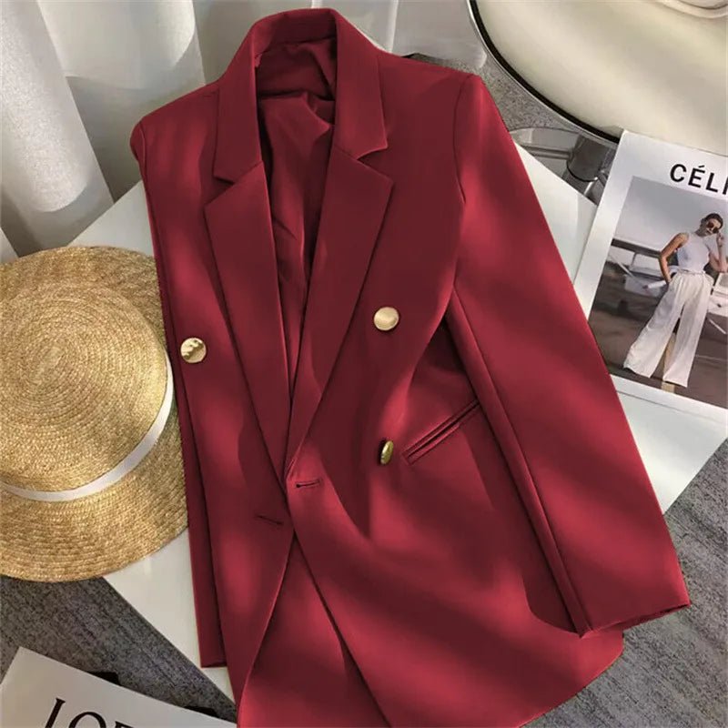 Women's Coat New Spring Autumn Elegant Leisure Solid Long Sleeved Blazers Korean Fashion Luxury Loose Fit Women's Jackets - Zeprah
