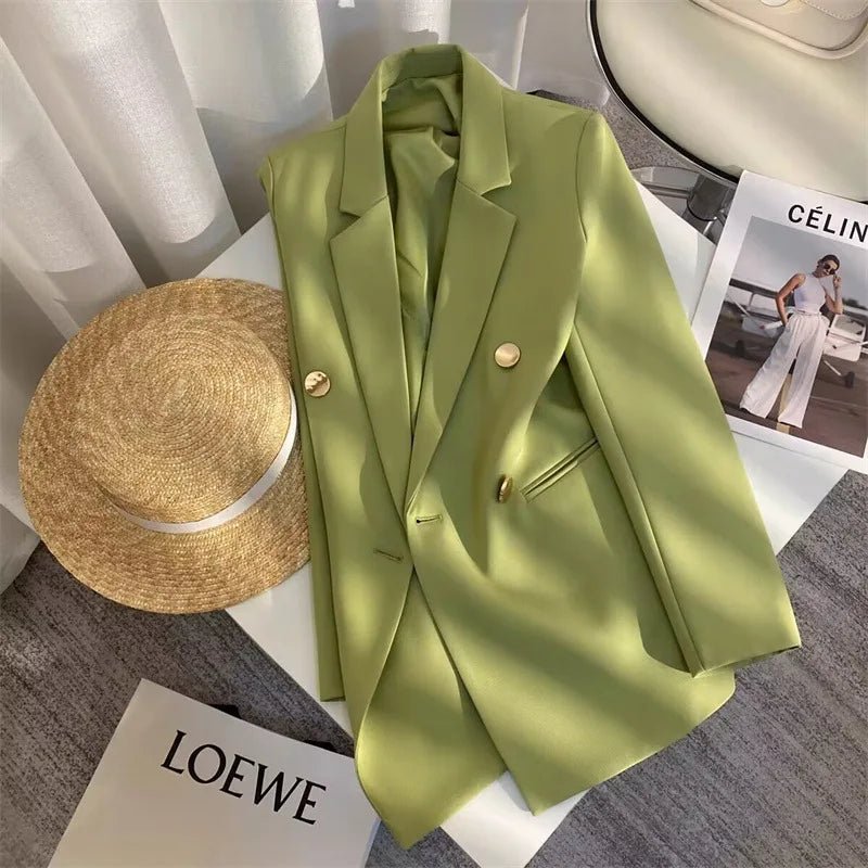 Women's Coat New Spring Autumn Elegant Leisure Solid Long Sleeved Blazers Korean Fashion Luxury Loose Fit Women's Jackets - Zeprah
