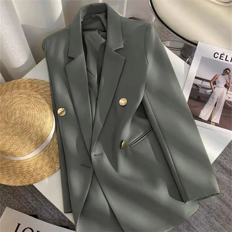 Women's Coat New Spring Autumn Elegant Leisure Solid Long Sleeved Blazers Korean Fashion Luxury Loose Fit Women's Jackets - Zeprah