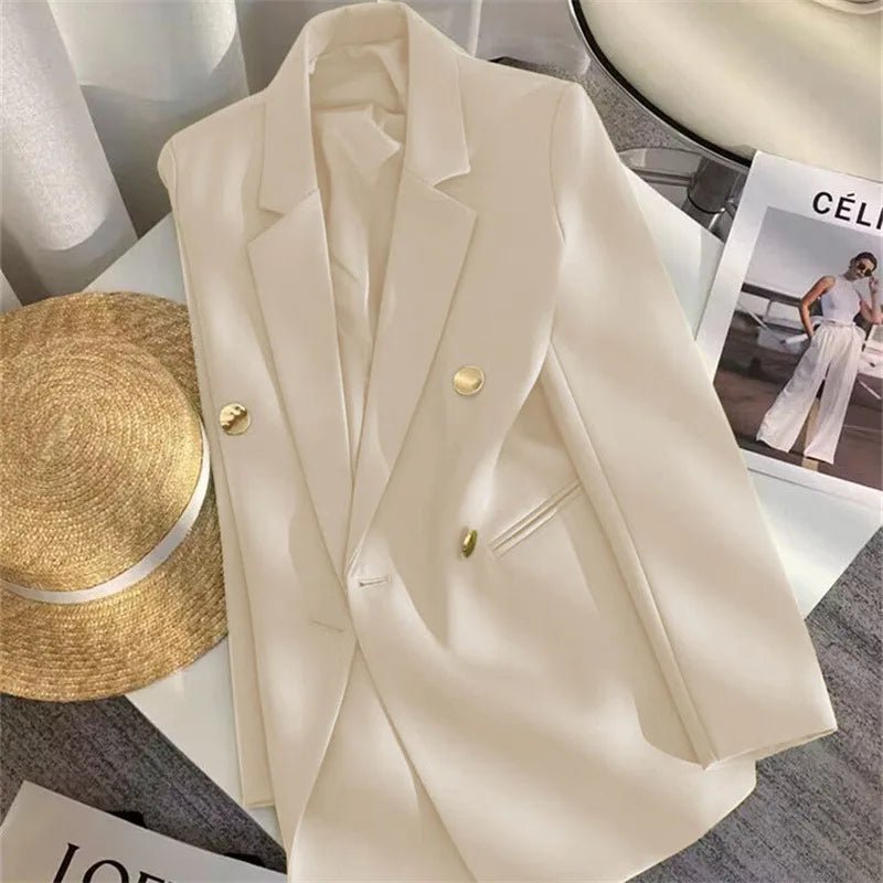 Women's Coat New Spring Autumn Elegant Leisure Solid Long Sleeved Blazers Korean Fashion Luxury Loose Fit Women's Jackets - Zeprah