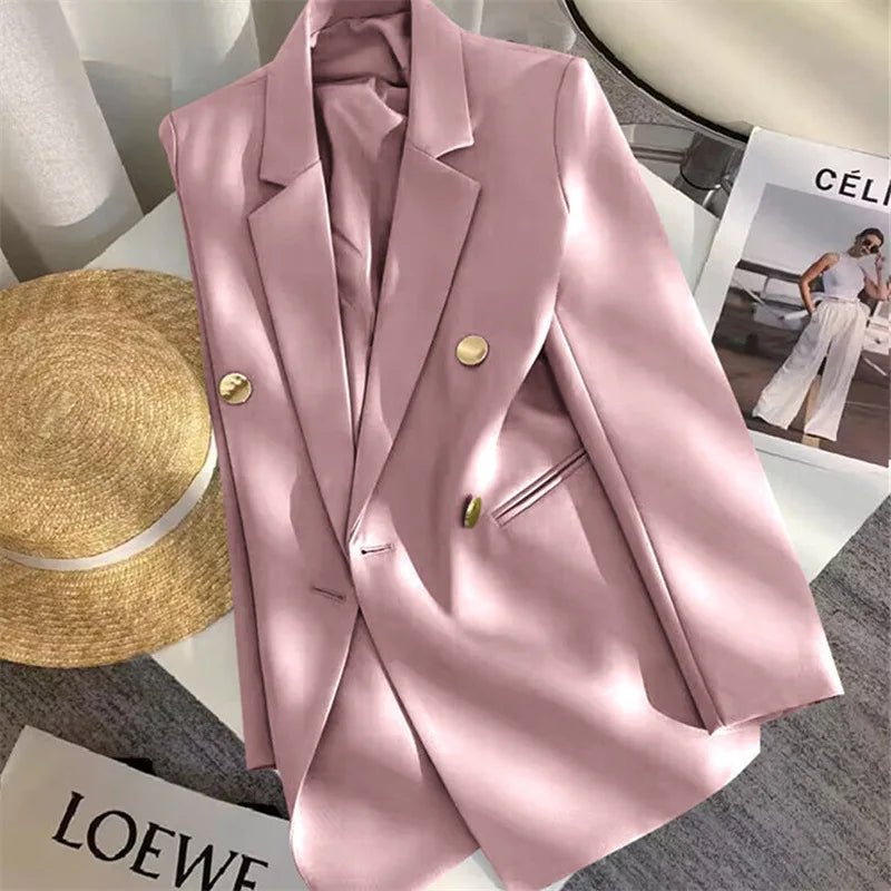 Women's Coat New Spring Autumn Elegant Leisure Solid Long Sleeved Blazers Korean Fashion Luxury Loose Fit Women's Jackets - Zeprah