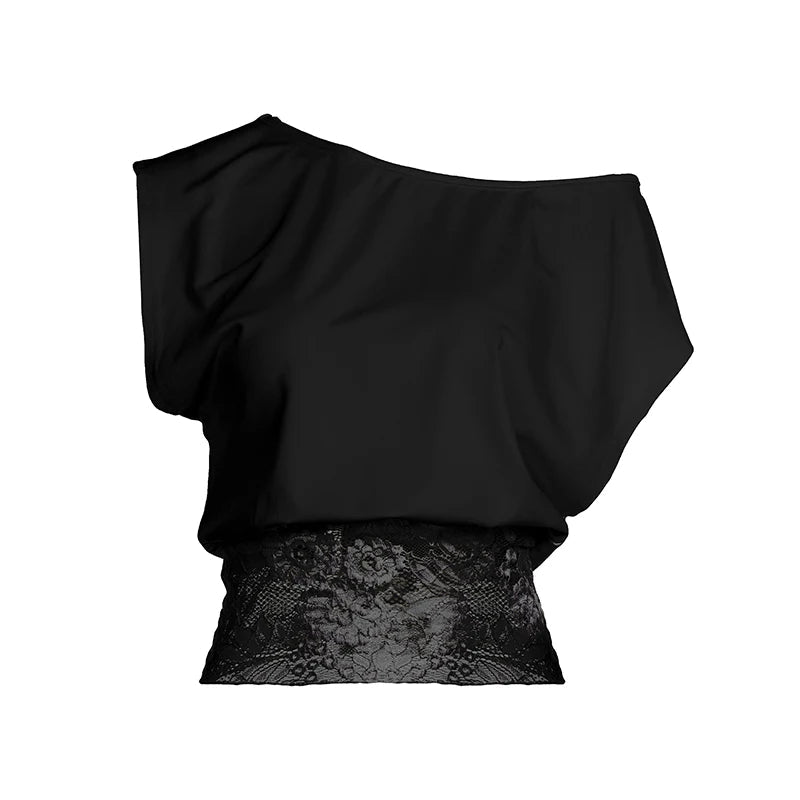 Women's Collarless Off - Shoulder Sleeveless Lace Trim Regular Fit Cropped Top Breathable Summer Eco - Friendly Elegant Casual Tee - Zeprah