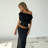 Women's Collarless Off - Shoulder Sleeveless Lace Trim Regular Fit Cropped Top Breathable Summer Eco - Friendly Elegant Casual Tee - Zeprah