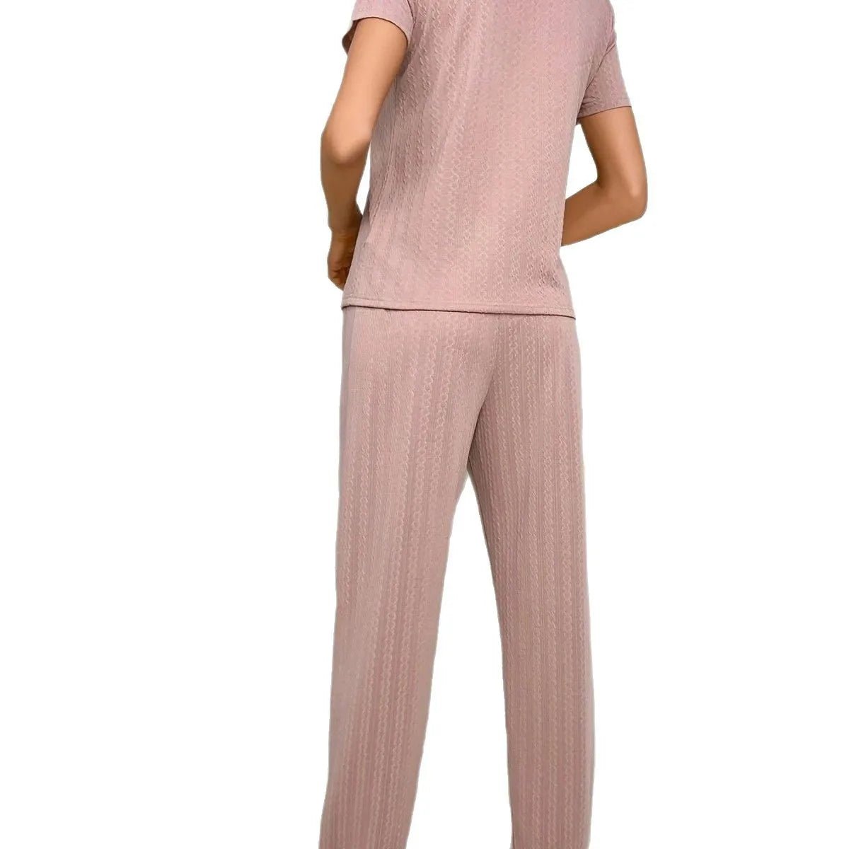 Women's Comfortable Pink Knitted Striped Pajama Set Casual Sports & Home Wear Elastic Waist Closure Breathable - Zeprah