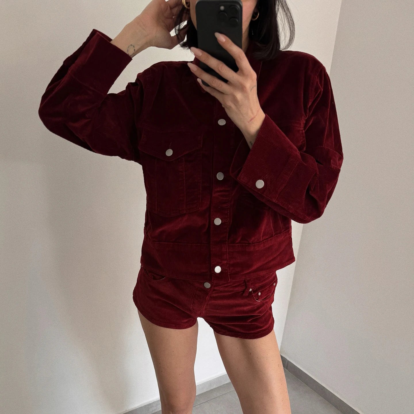 Women's Corduroy Shirt Collar Jacket Patchwork Single Row Button Long Sleeve Casual Blazer Short Autumn Breathable - Zeprah