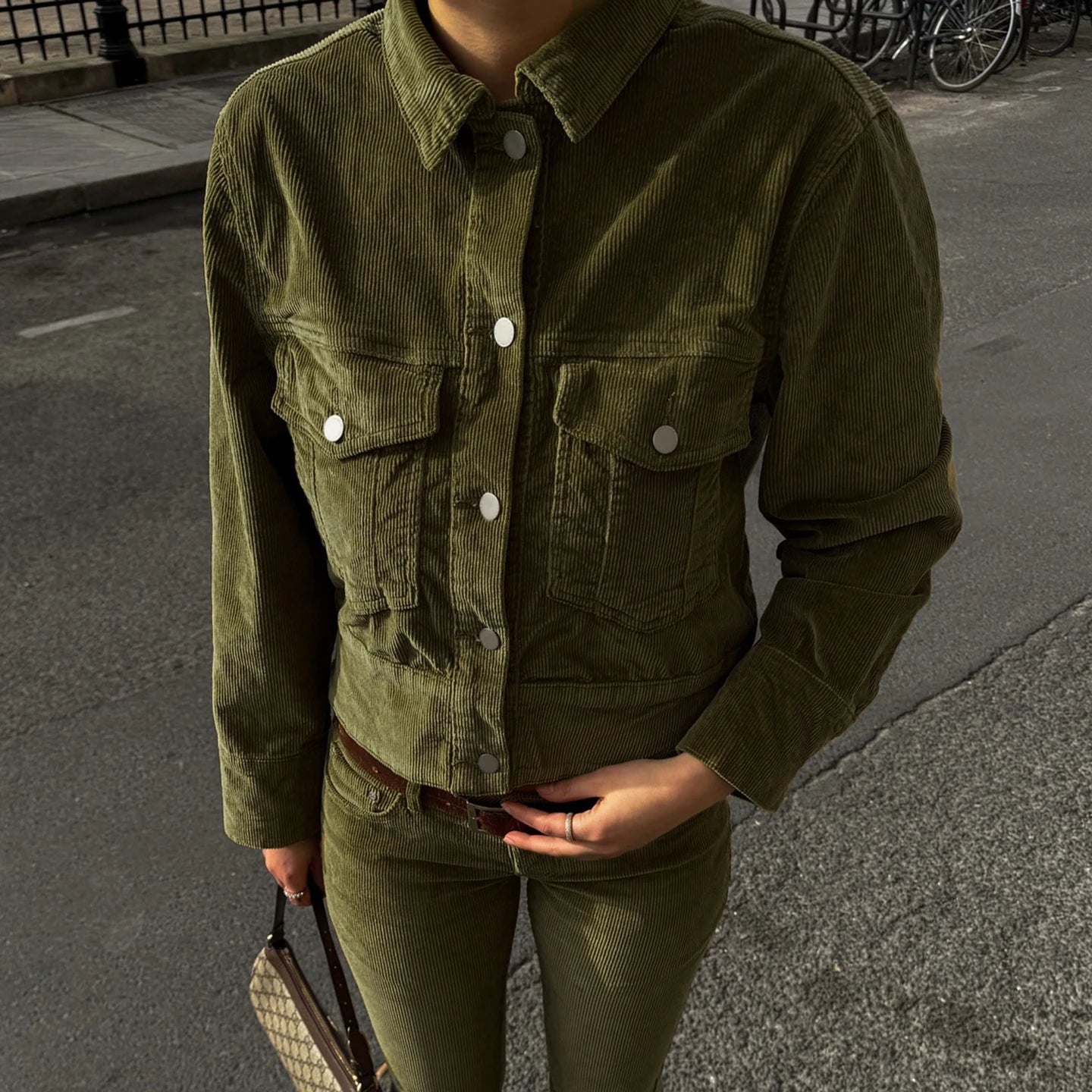 Women's Corduroy Shirt Collar Jacket Patchwork Single Row Button Long Sleeve Casual Blazer Short Autumn Breathable - Zeprah