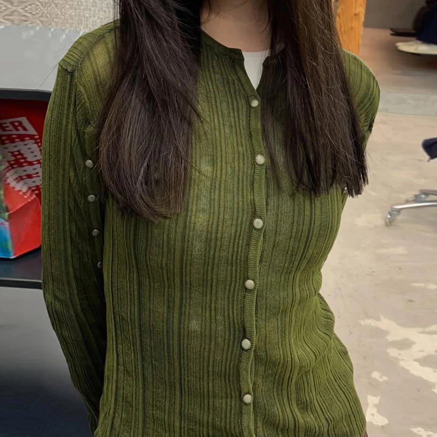 Women's Crocheted Cardigan Solid Color Soft Long Sleeve Button Front Open Coat for Office Lady Casual Lounge Wear Breathable - Zeprah