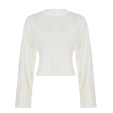 Women's Cropped Long Sleeve Knitted Eco - Friendly Casual T-Shirt Oversized Drop Shoulder Plain Round Neck - Zeprah