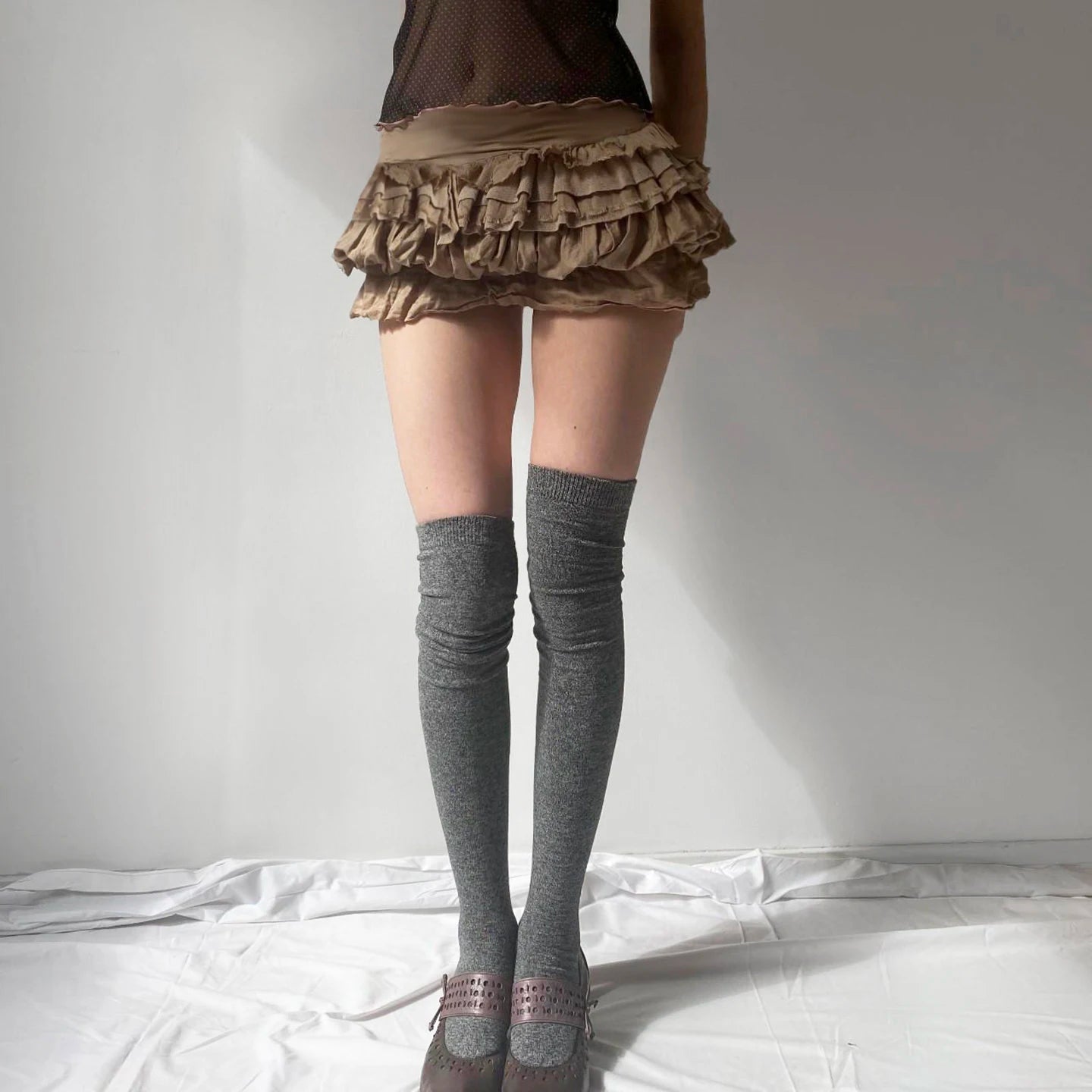 Women's Date Skirt, Brown Vintage Cake Layer Hem Skirt, Elegant A - Line Half Slip - Zeprah