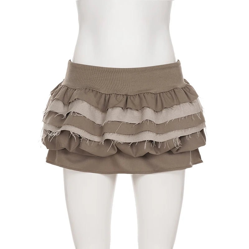 Women's Date Skirt, Brown Vintage Cake Layer Hem Skirt, Elegant A - Line Half Slip - Zeprah