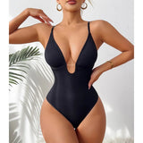 Women's Deep V Neck Sexy Bodysuit - High - Waisted Tummy Control Crotchless Thong Design - Zeprah