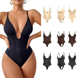 Women's Deep V Neck Sexy Bodysuit - High - Waisted Tummy Control Crotchless Thong Design - Zeprah