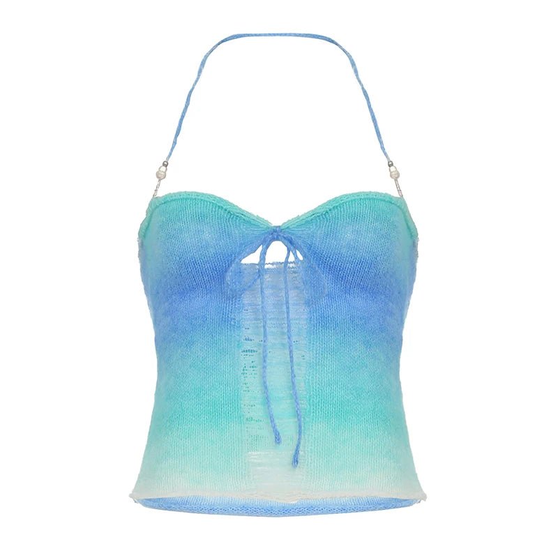 Women's Eco - Friendly Breathable Tank Top Color Block Knit Backless Crop Top Sweet Sleeveless Ruffles Cami - Zeprah