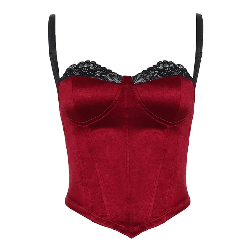 Women's Eco - Friendly Knitted Patchwork Short Bustier Top High Quality Lace Built - in Bra Waist Cincher Sleeveless Asymmetric Club - Zeprah