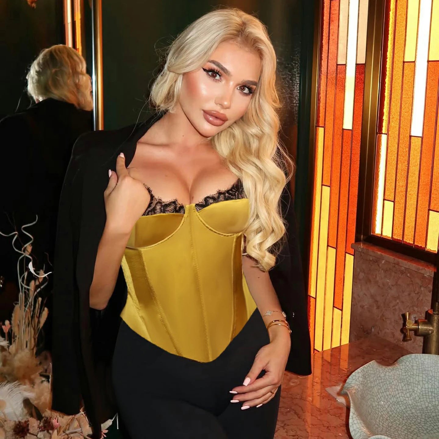 Women's Eco - Friendly Knitted Patchwork Short Bustier Top High Quality Lace Built - in Bra Waist Cincher Sleeveless Asymmetric Club - Zeprah