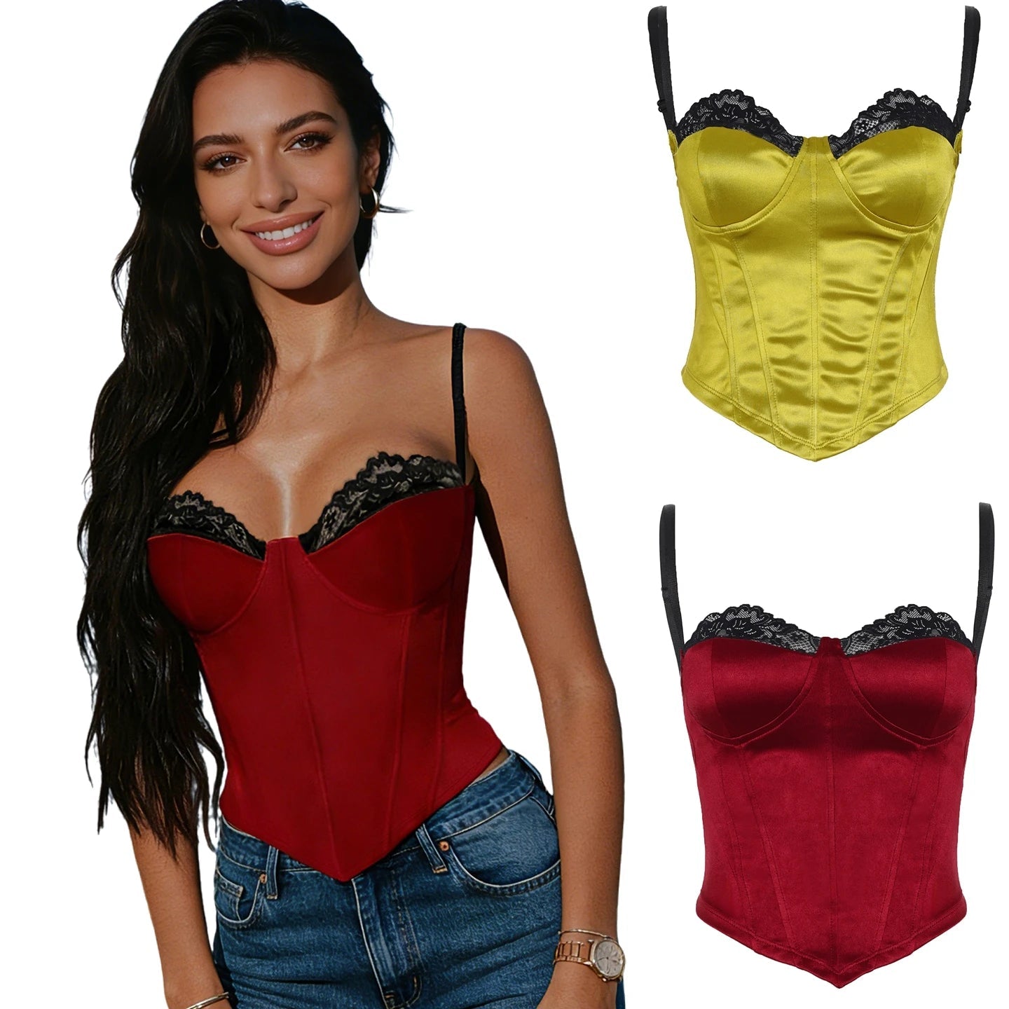 Women's Eco - Friendly Knitted Patchwork Short Bustier Top High Quality Lace Built - in Bra Waist Cincher Sleeveless Asymmetric Club - Zeprah