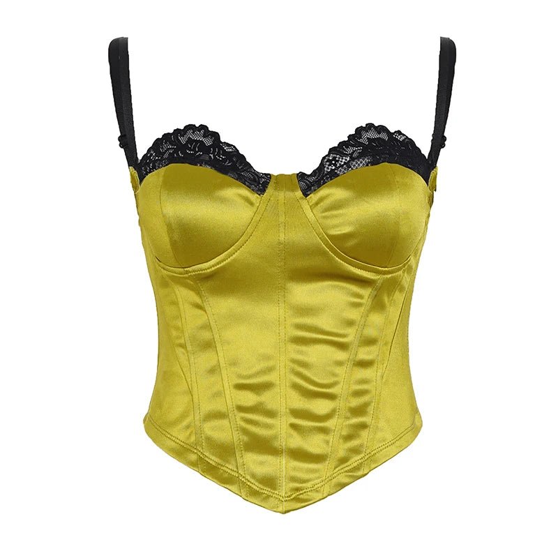 Women's Eco - Friendly Knitted Patchwork Short Bustier Top High Quality Lace Built - in Bra Waist Cincher Sleeveless Asymmetric Club - Zeprah
