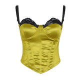 Women's Eco - Friendly Knitted Patchwork Short Bustier Top High Quality Lace Built - in Bra Waist Cincher Sleeveless Asymmetric Club - Zeprah