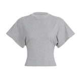 Women's Eco - Friendly Summer Cotton T-Shirt Custom Streetwear Top Solid Color Crew Neck Cinched Waist - Zeprah