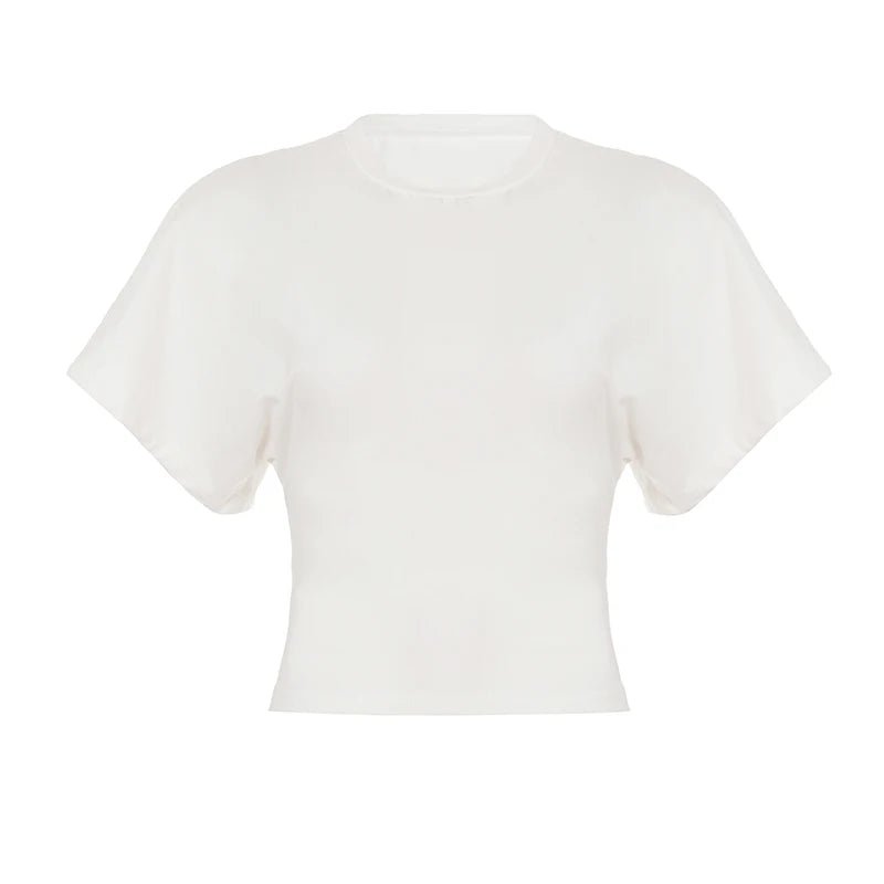 Women's Eco - Friendly Summer Cotton T-Shirt Custom Streetwear Top Solid Color Crew Neck Cinched Waist - Zeprah